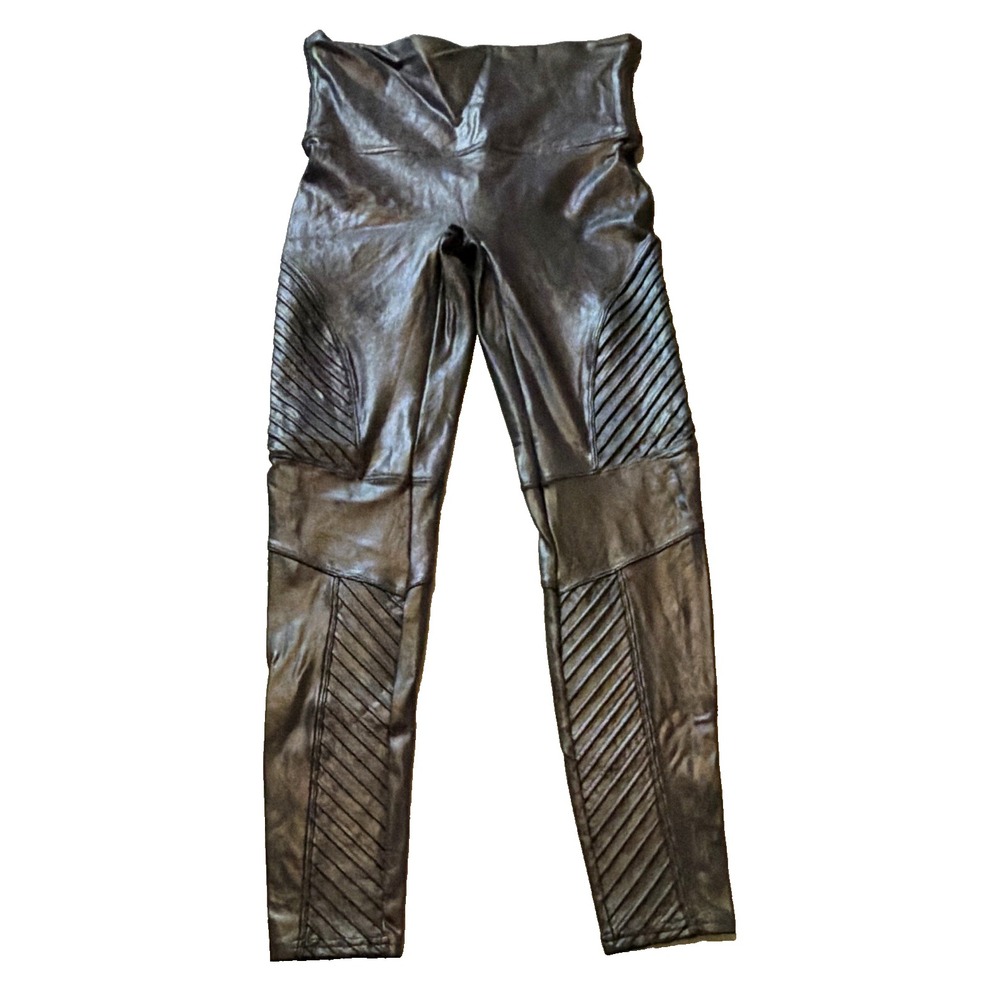 SPANX Women's High Rise Ankle Leggings Black Faux Leather Quilted Size M